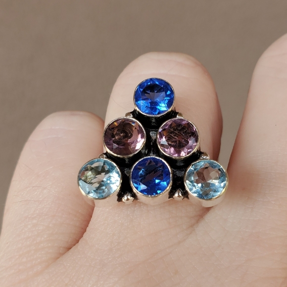 New Amethyst and Blue Quartz 925 Silver Ring. - Picture 5 of 12